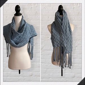 Nua Blue Knit Fringed Scarf-96x6